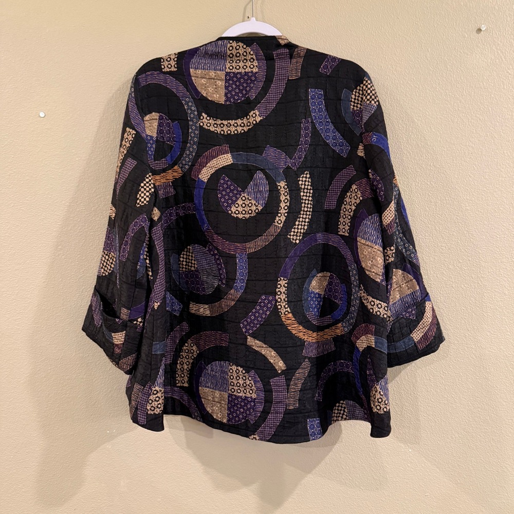 IC BY CONNIE K Jacket Women XL Black Geometric Abstract Art To Wear Lagenlook - Picture 7 of 12